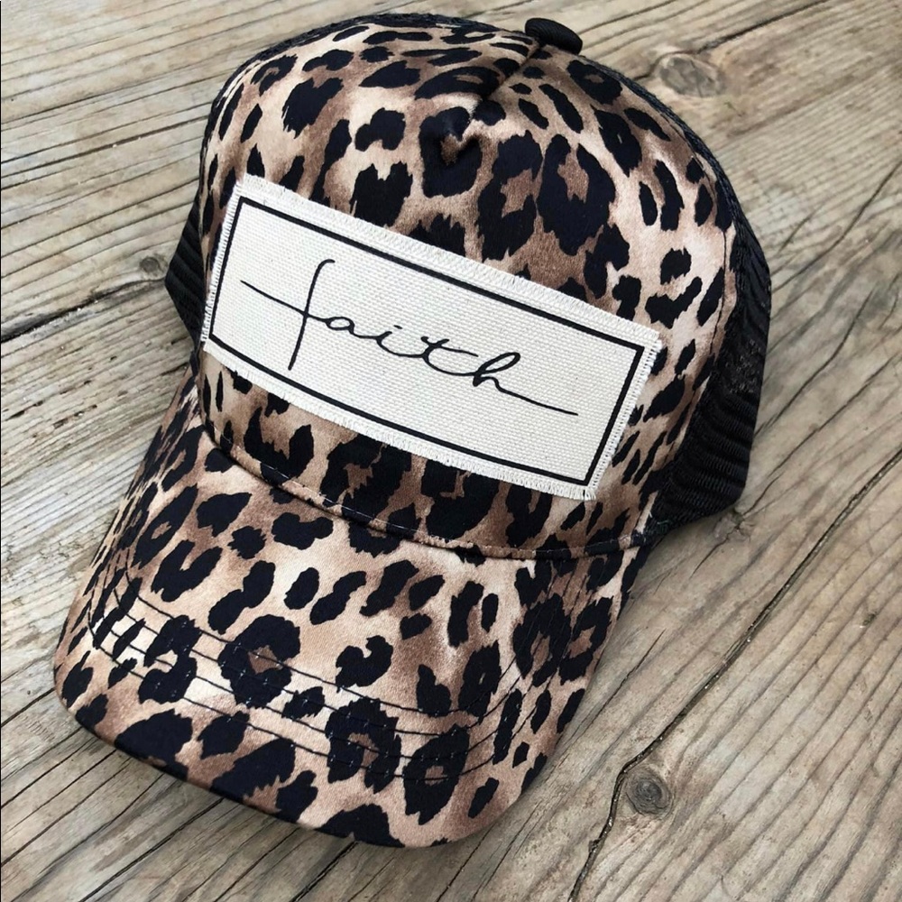 Faith cheetah print mesh SnapBack patch hat